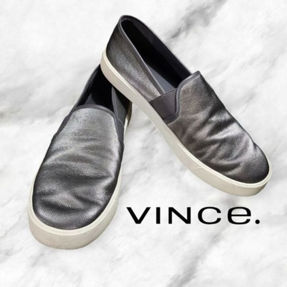 Vince Preston Slip On Sneaker Womens Metallic Pewter Silver Nylon 36.5 US 6.5